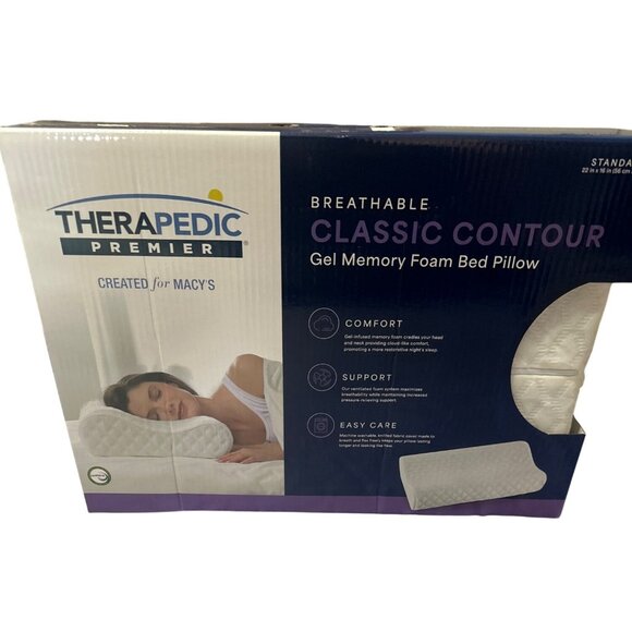 Therapedic Premier Contour Gel Memory Foam Bed Pillow For Sleep & Neck Support - Picture 1 of 10